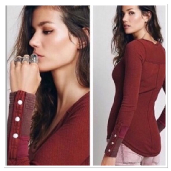 Free People Tops - Free People Snap Cuff burgundy Thermal cuff top
